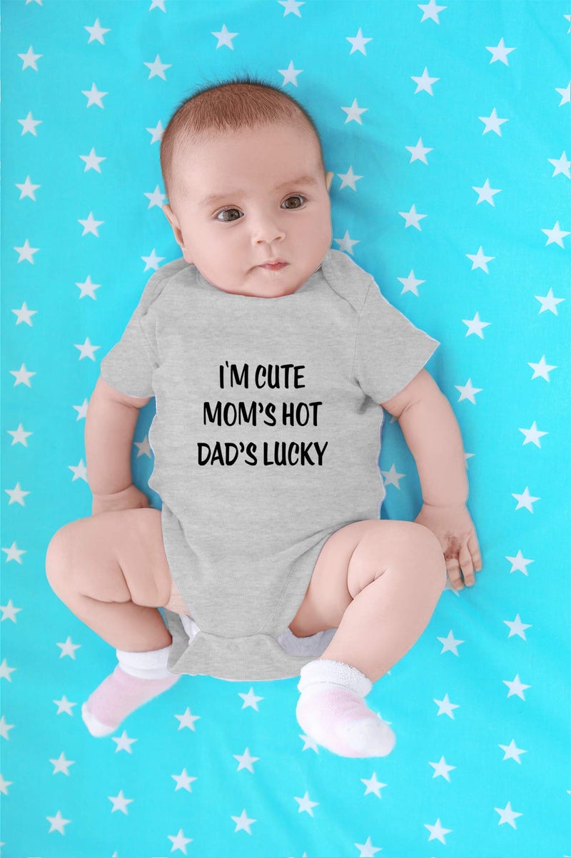 Crazy Bros Tees I'm Cute, Mom's Hot, Dad's Lucky Baby Bodysuit Adorable Unisex Romper Boy Newborn Clothes (6 Months, Heather Grey) - Image 3